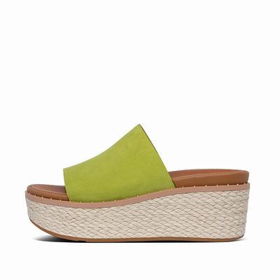 Fitflop Eloise Espadrille Suede Wedge Slides - Keilsandaletten Damen - HellGrün Grün (SDQ136028)